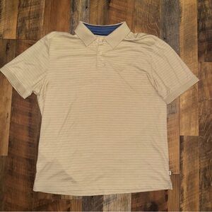 Tommy Bahama Mens Tan Khaki Striped Golf Polo Shirt M Beige Short Sleeve